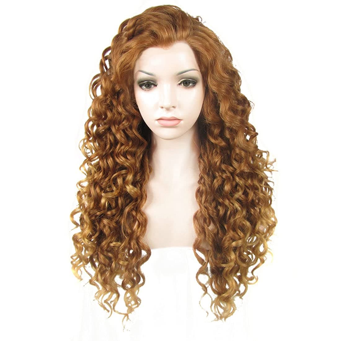 Ebingoo No lace Honey Blonde Brown Wig Long Curly Water Wave Synthetic Middle Part Wig for Women + Wig Cap (Brown)