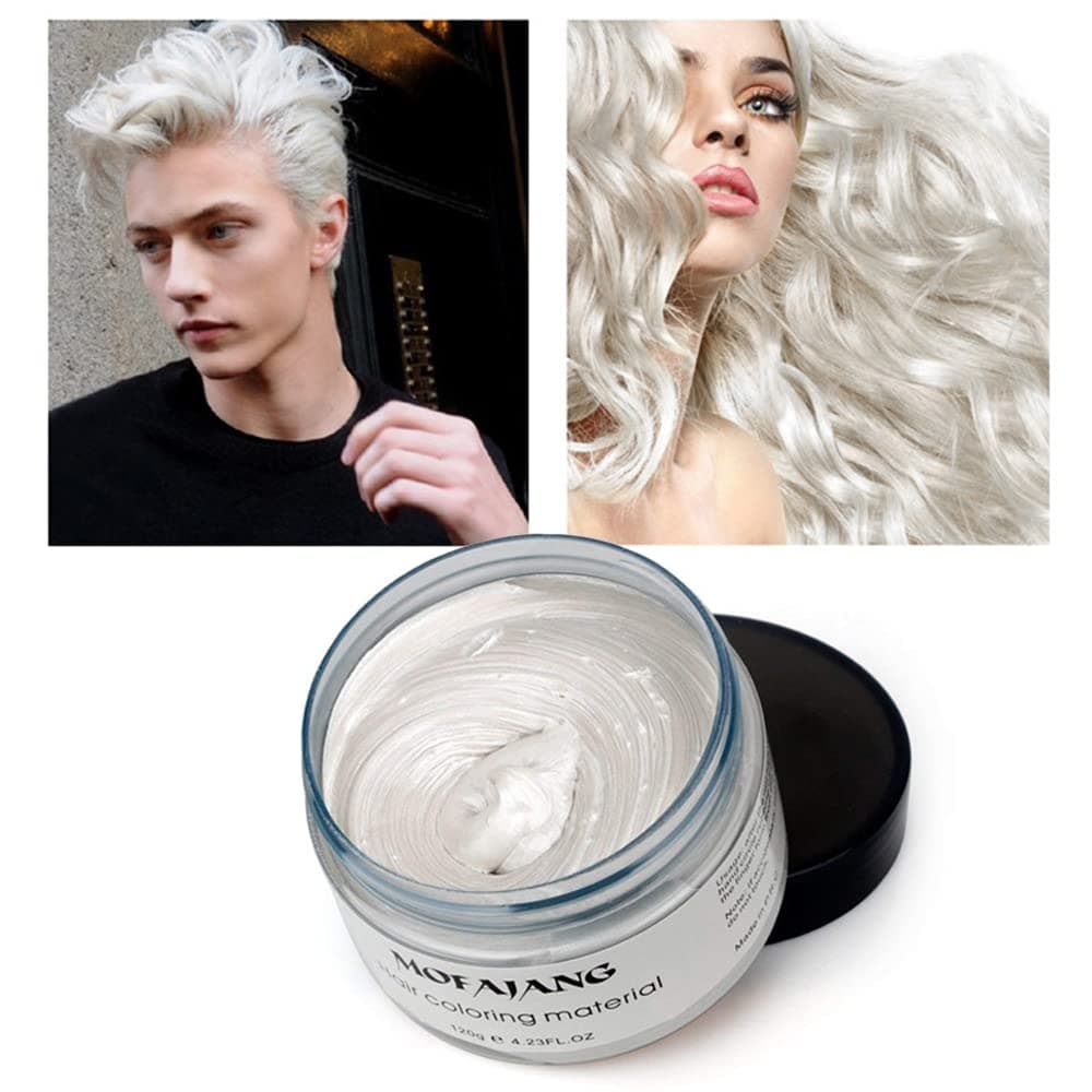 Temporary Hair Color Wax, White Hair Dye Natural Instant Hairstyle Cream or Hairstyle Wax for Women & Men Party, Cosplay, Date (White)