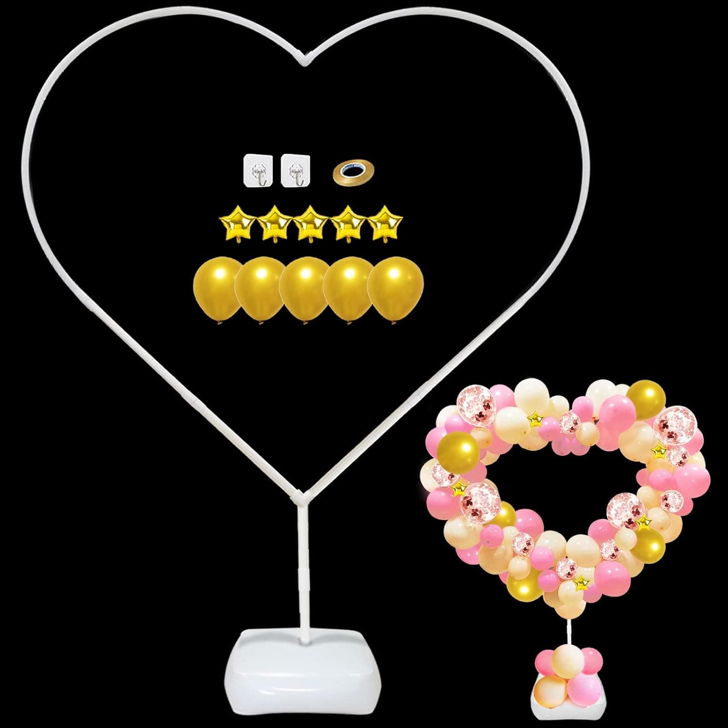 Elecrainbow 55 Inch Large Love Frame Arch, 2-in-1 Function and Reusable Flower and Balloon Backdrop Decoration, Floral, Ceremony, Garland, Photo, Birthday, Wedding, Anniversary, Engagement, 45 Pack