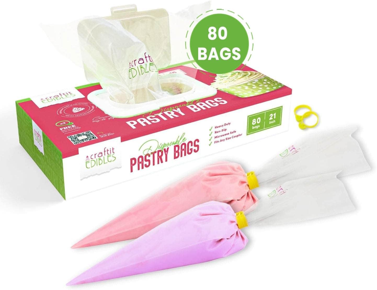 Extra Large Piping Bags 21 Inch Disposable Piping Bag - 80 Heavy Duty Durable Extra Wide + 2 Ties – Bakers Choice Microwaveable Large Pastry Bags Set - Icing Piping Bags by Craftit Edibles