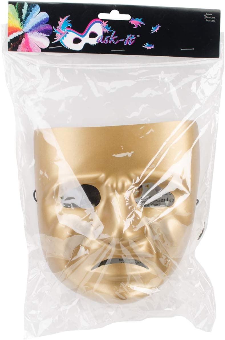 Mask-It Tragedy Mask with Instruction Sheet, 7.75-Inch, Gold