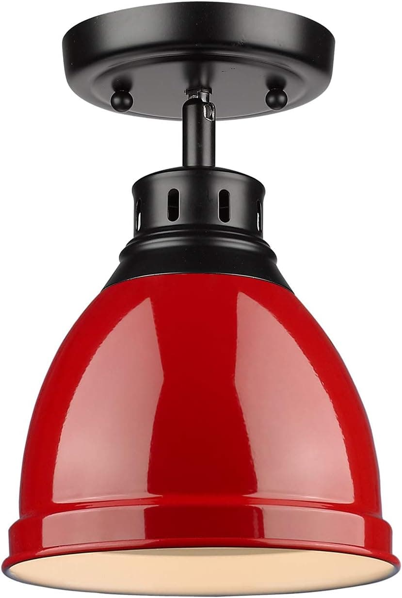 Golden Lighting 3602-FM BLK-RD Duncan Flush Mount, Black with Red Shade