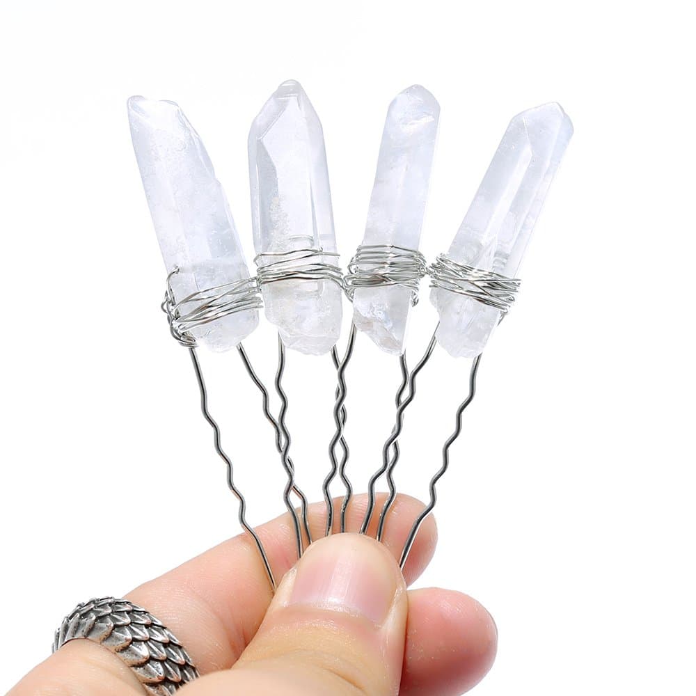 4pcs Wired Aura Quartz Raw Crystal Bridal Jewelry Bridesmaid Hair Pin Hair Style Accessories for Wedding /Party