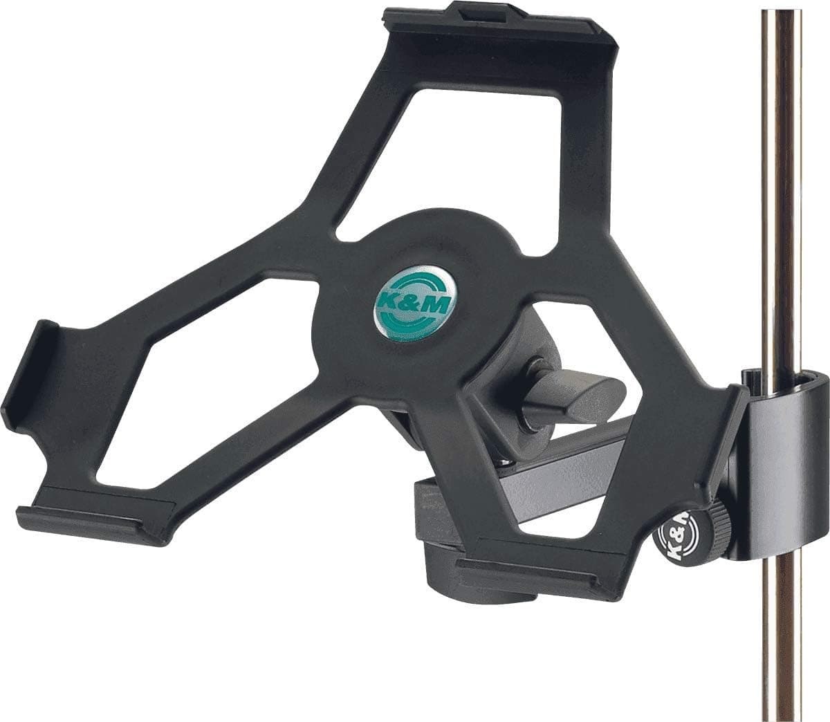 K&M Konig & Meyer 19722.000.55 Tablet/iPad 2, 3, 4 Holder for Microphone Stand | C-Clamp Tube Mount | Switch from Landscape to Portrait | Studio Musician | Work Remote | German Made | Black