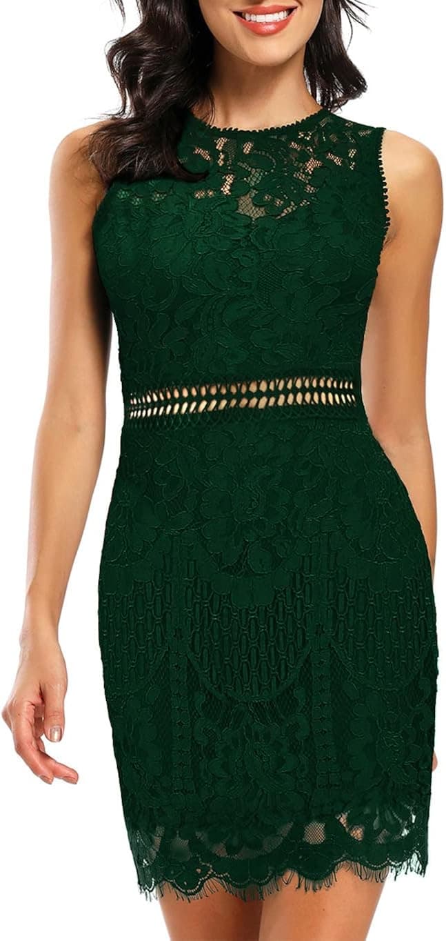 MSLG Women's Elegant Floral Lace Sleeveless Short Wedding Guest Cocktail Party Dress 975