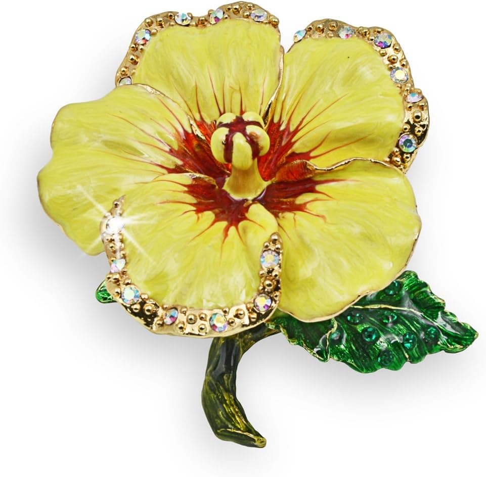 Objet D'Art Release #222 "Pansy" Yellow Flower Handmade Jeweled Metal & Enamel Trinket Box