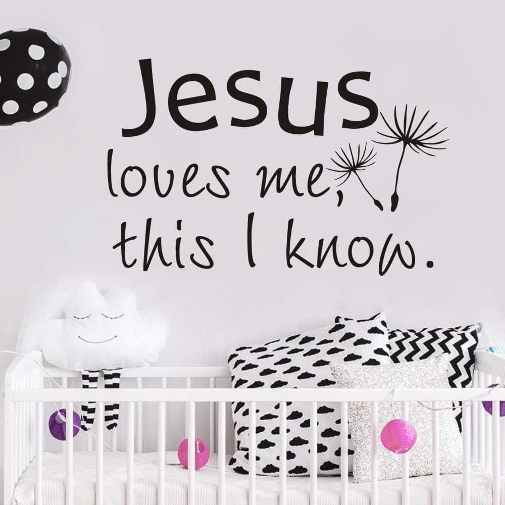 FlyWallD Christian Baby Room Vinyl Wall Art Quote Decal Sticker -Jesus Loves Me, This I Know