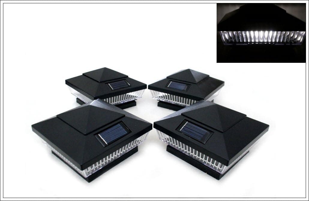 6-Pack Solar Black Post Cap Lights for 6" X 6" Vinyl/PVC or Wood Posts With White LEDs-GREEN NATURAL SOLAR