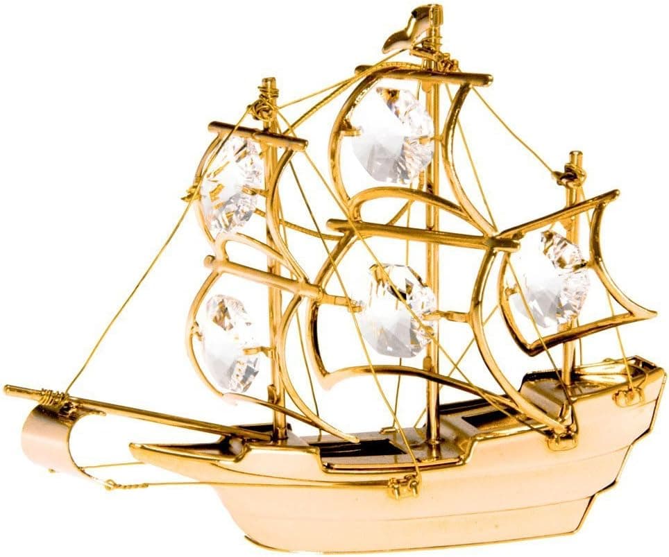 The Mayflower Tall Ship 24k Gold Plated Metal Figurine with Spectra Crystals by Swarovski