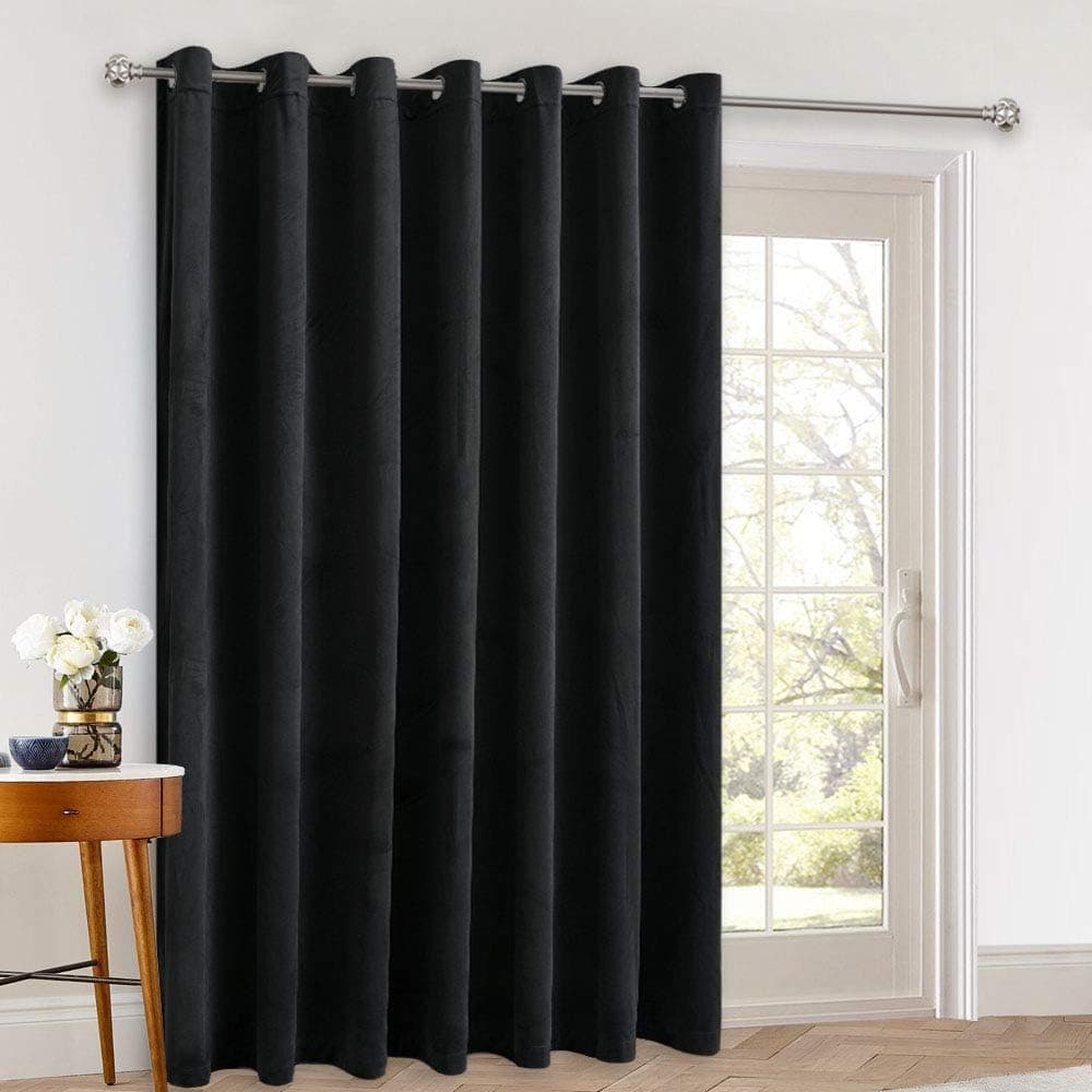 StangH Black Theater Curtains Velvet - Thermal Insulated Curtains for Patio Sliding Door, Privacy Blackout Curtain Wall Backdrops Temporary Room Divider Curtains, Black, 100 x 84 inch, 1 Panel