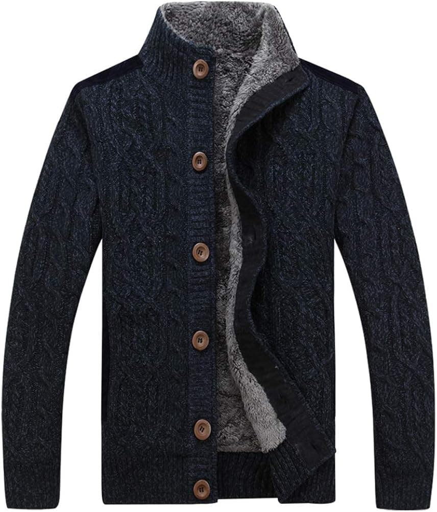 Kedera Men's Button Point Stand Collar Knitted Slim Fit Cardigan Sweater