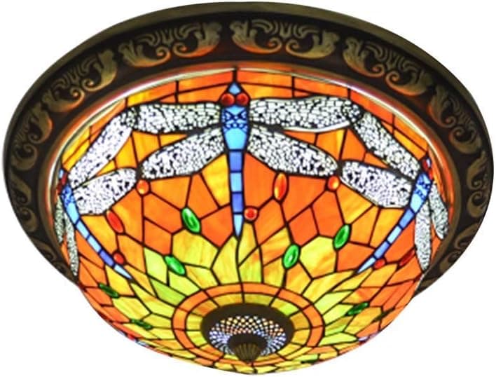 Tiffany Style Flush Mount Ceiling Light - BAYCHEER 19.69 inches Ceiling Light with Colorful Glass Shade Decorative Hanging Tiffany Lamps for Corridor, Bedroom, Living Room