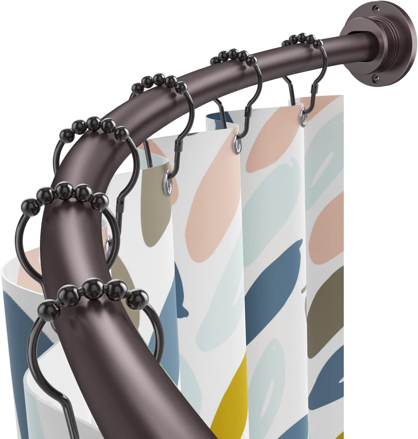 BRIOFOX Industrial Curved Shower Curtain Rod 42-72 Inches, Stainless Steel Adjustable Round Shower Rod for Bathroom, Telescoping Design, Need To Drill (Bronze)