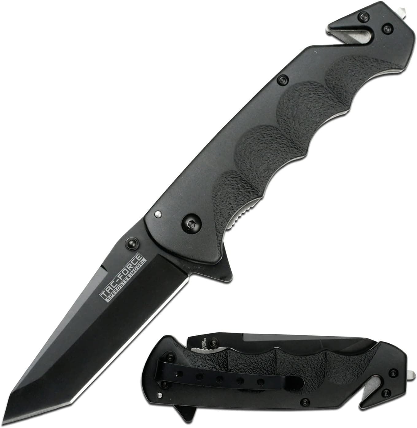 TAC Force TF-499BT Spring Assist Folding Knife, Black Tanto Blade, Black Handle, 4.75-Inch Closed