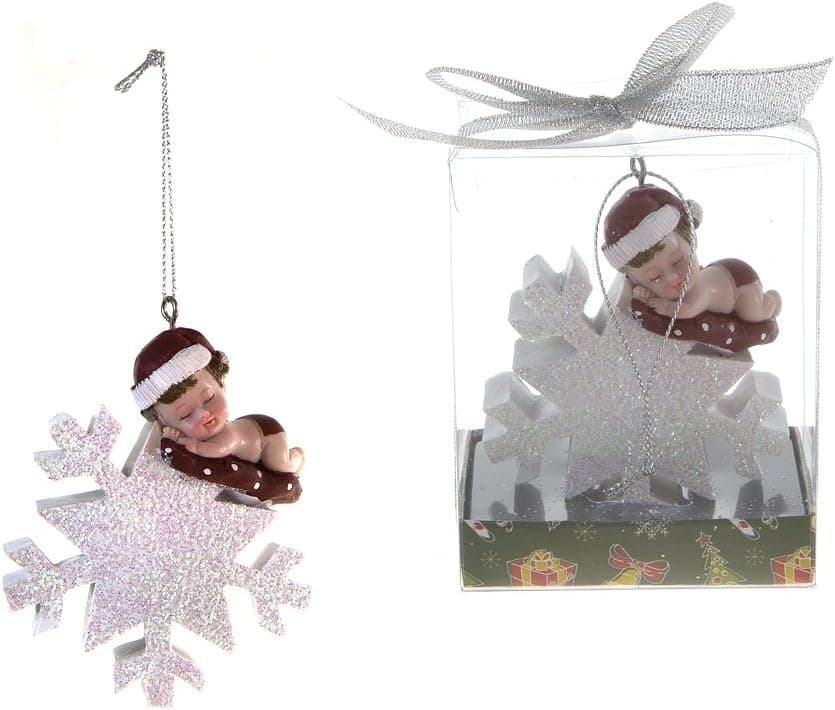 Lunaura Party Keepsake - "Girl" Baby Sleeping on Snow Flake Ornament - Pink