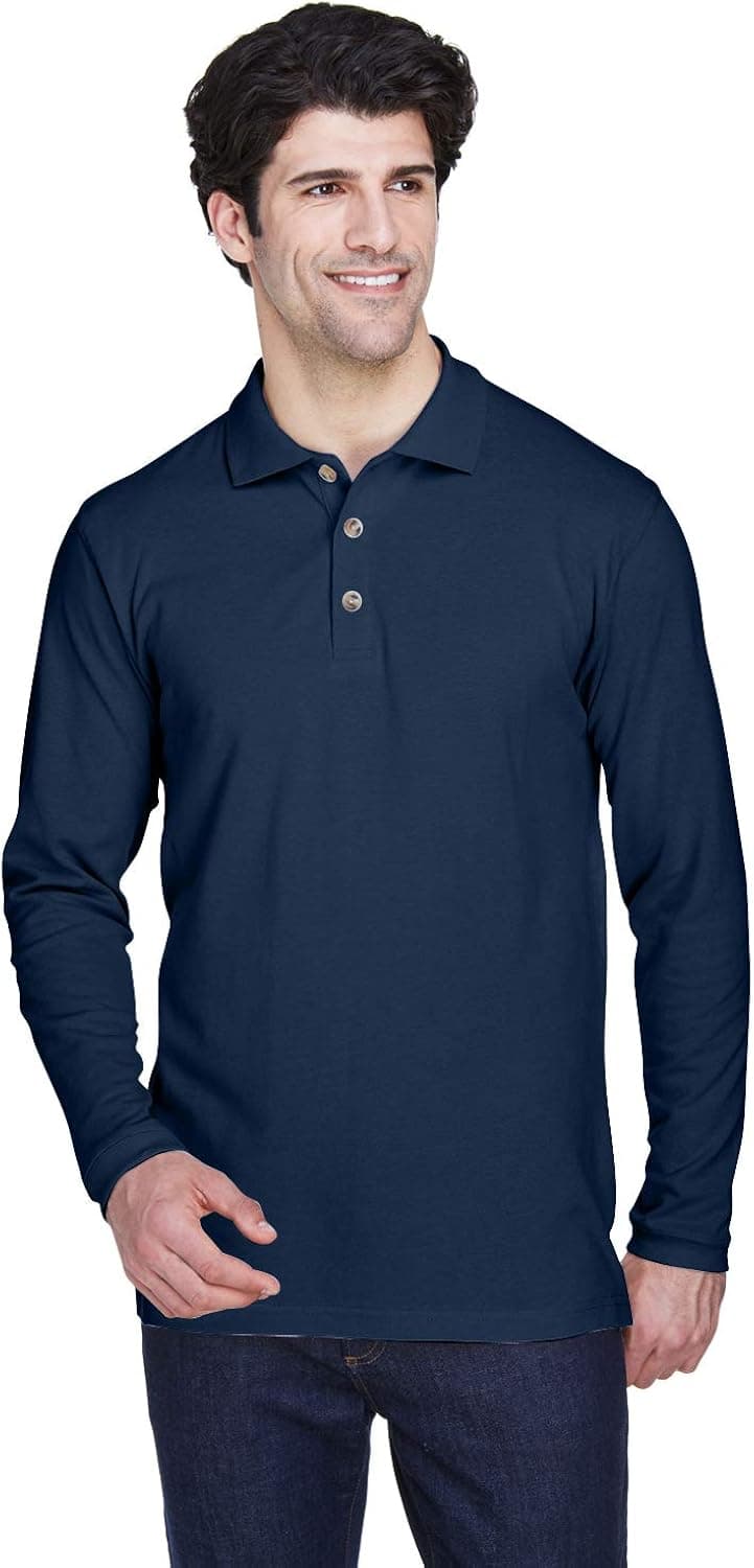 UltraClub Adult Long-Sleeve Classic Piqué Polo XL NAVY