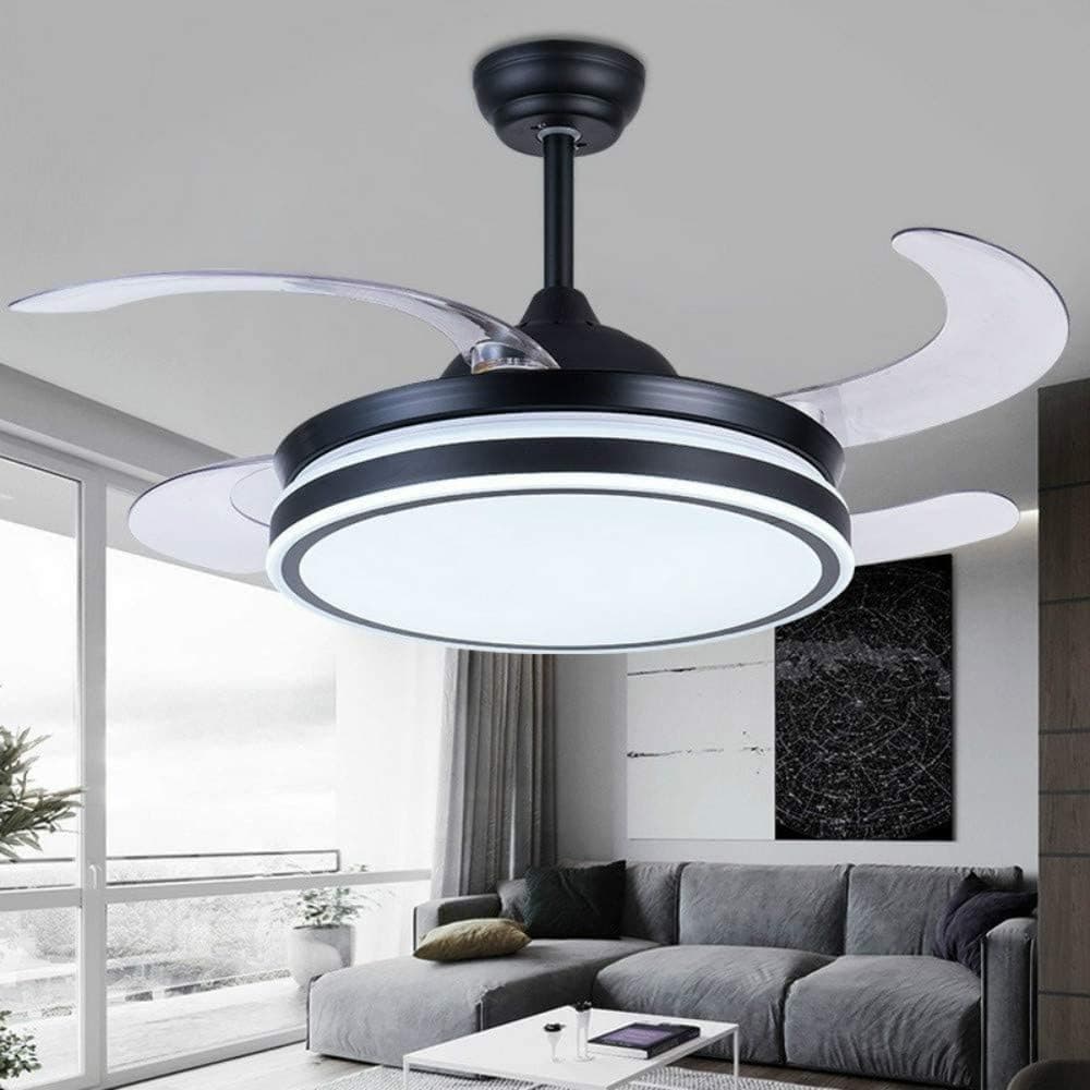 Southerns Lighting Invisible Ceiling Fans with Light Retractable Blades Modern Ceiling Fan Chandelier Remote Control Fan Lights for Living Room Indoor LED Ceiling Light Fans (42 Inch, Black-01)