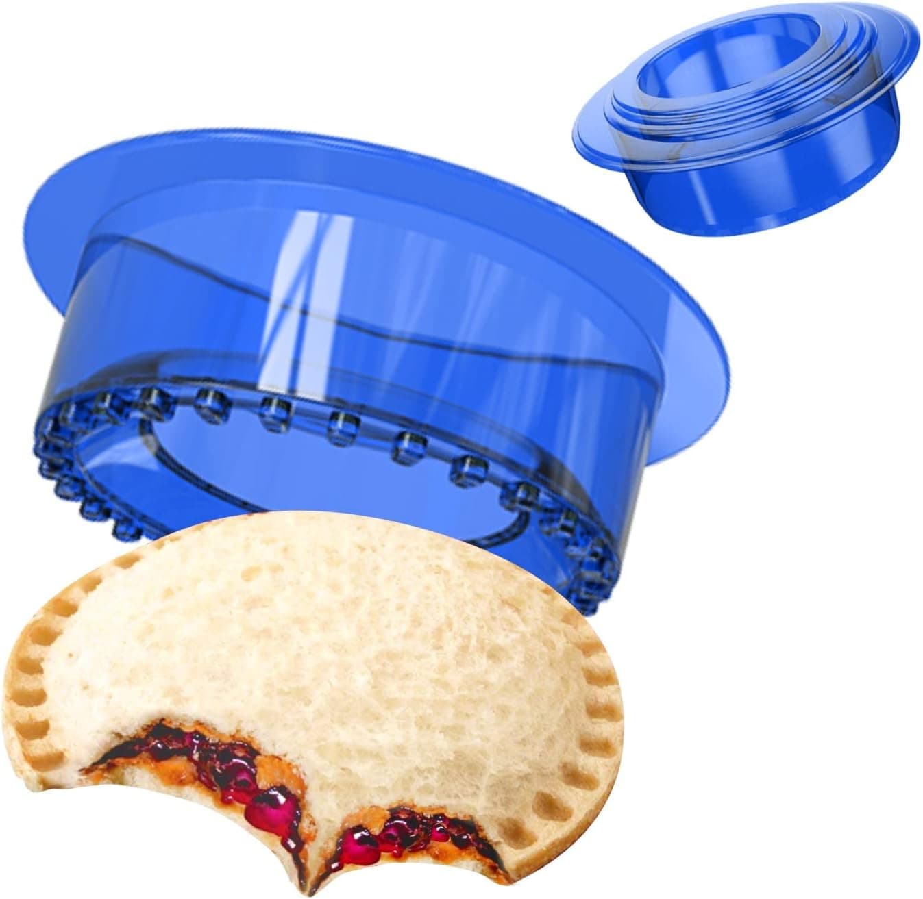 YUMKT 5 Pcs Sandwich Cutter and Sealer for Kids, Cool Round Sandwich Cutters for Kids Breakfast Sandwich Maker, Cute Peanut Butter and Jelly Sandwiches Pie Cutter Bento Accessories (Blue)