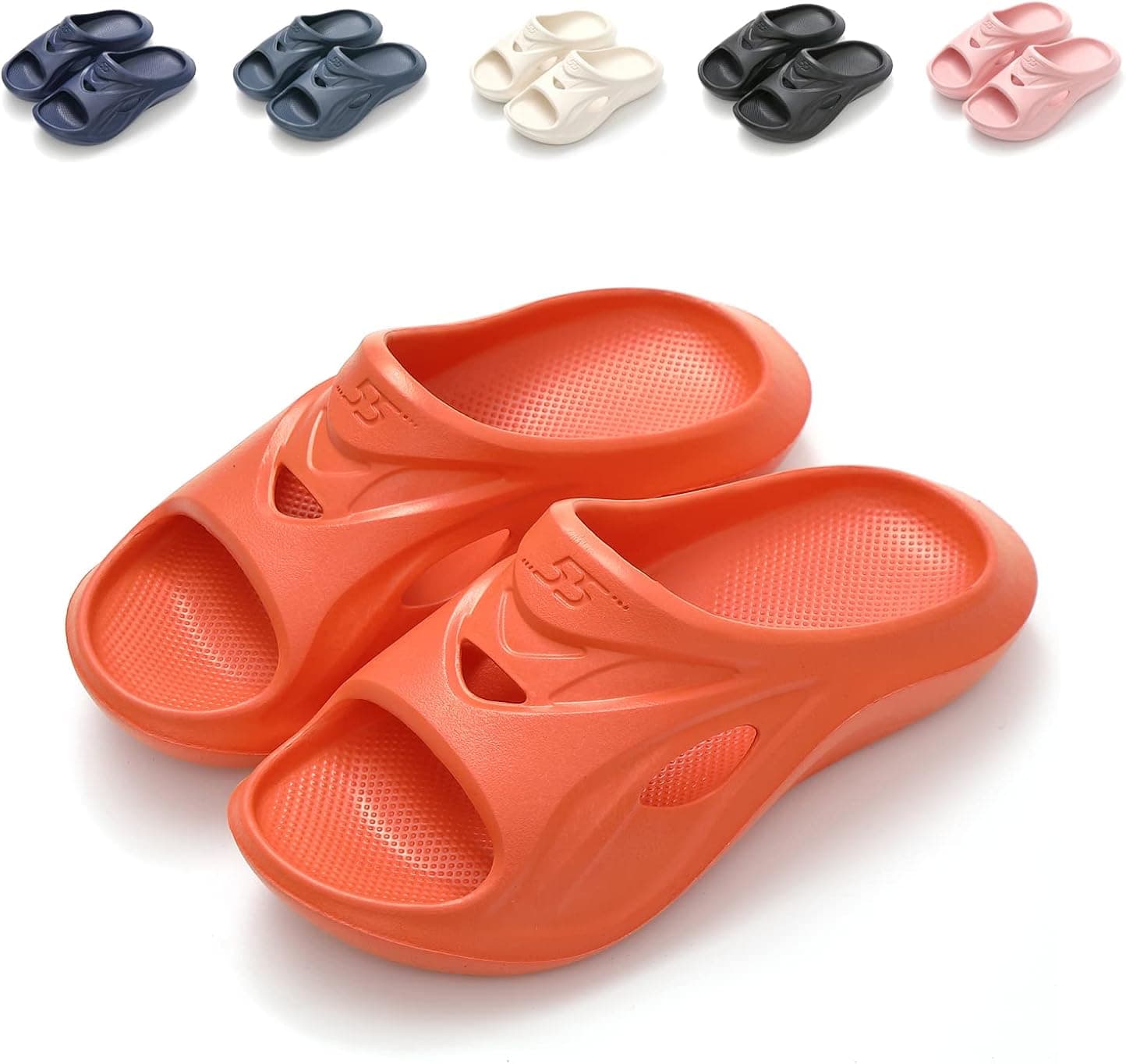 TREEMALL Pillow Slippers Cloud Slides for Women and Men,Non-Slip Quick Drying Open Toe Bathroom Slippers Shower Slippers Massage Home Slippers(Orange)