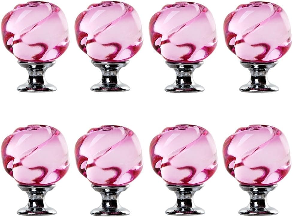 IFOLAINA Pack of 10 Bubbles Ball Crystal Glass Cabinet Knob Cupboard Drawer Pull Handle 30mm (Pink Rose Pack of 8, Pink)
