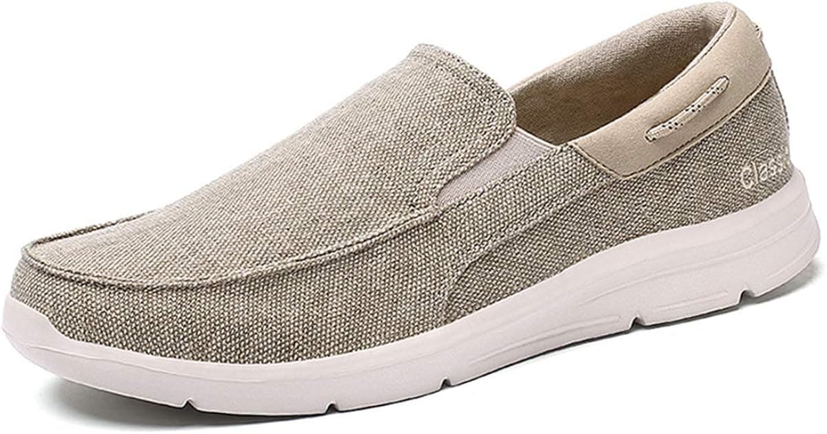 JABASIC Mens Slip On Canvas Loafers Casual Boat Walking Shoes (10.5,Beige)