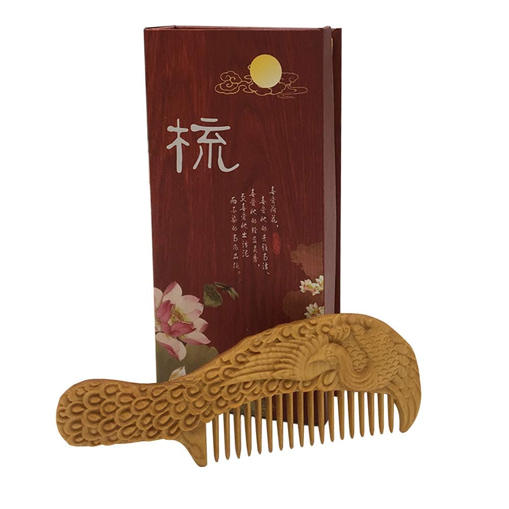 Earofcorn Exquisite Multi Style Thuja Wood Comb Natural Carving Anti-static Massage Wood Comb Set Pair- Vintage Chinese Artwork (Style3) …