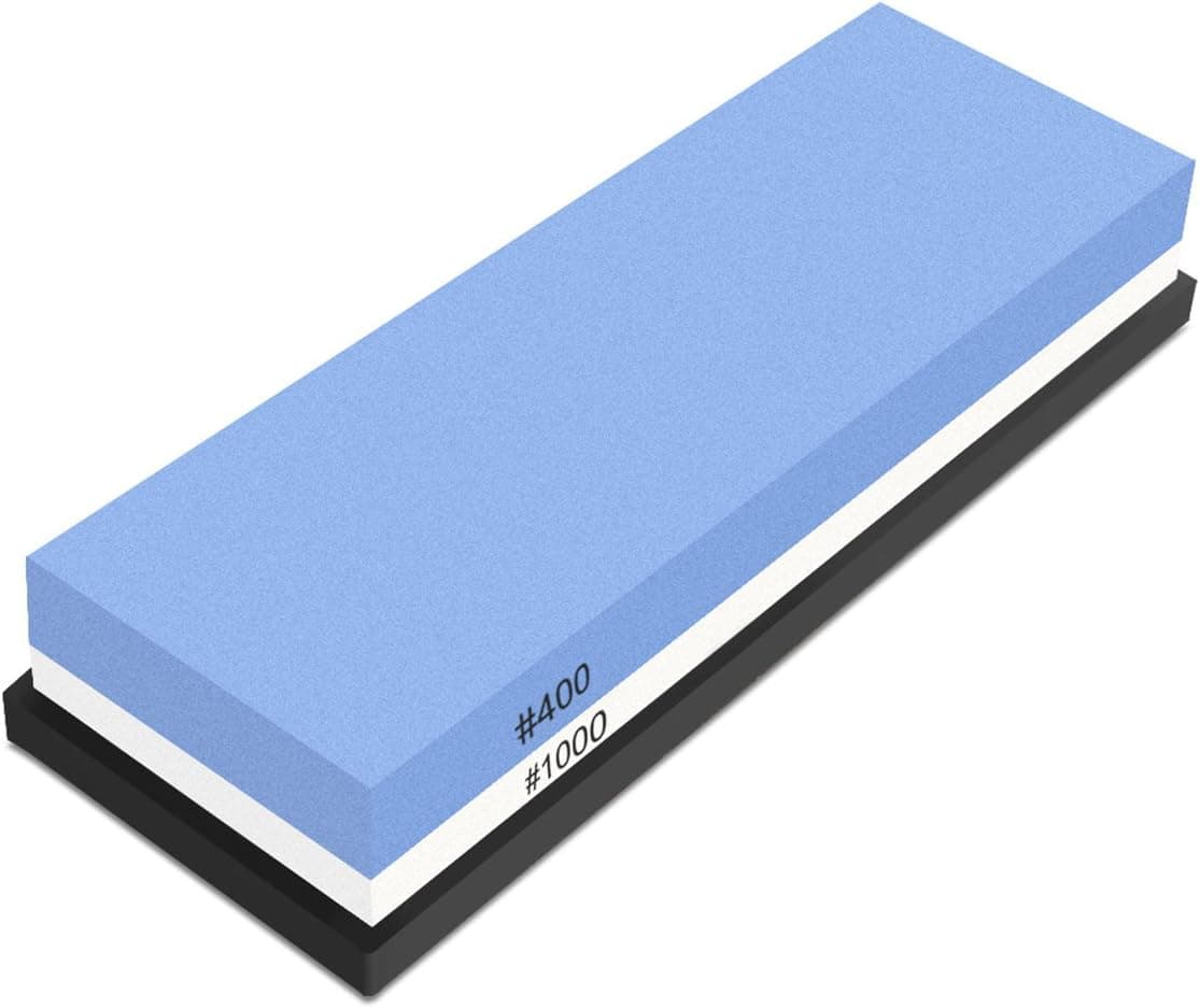 Shentec Knife Sharpening Stone, 400/1000 Grit Whetstone 2 Side Knife Sharpener Water Stone (Safe Rubber Bases Included)