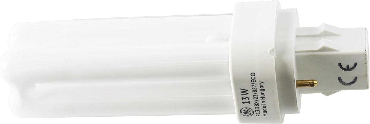 GE 97586/975865 F13DBX23/827/ECO - 13 Watt Quad-Tube Compact Fluorescent Light Bulb, 2 Pin, 2700K