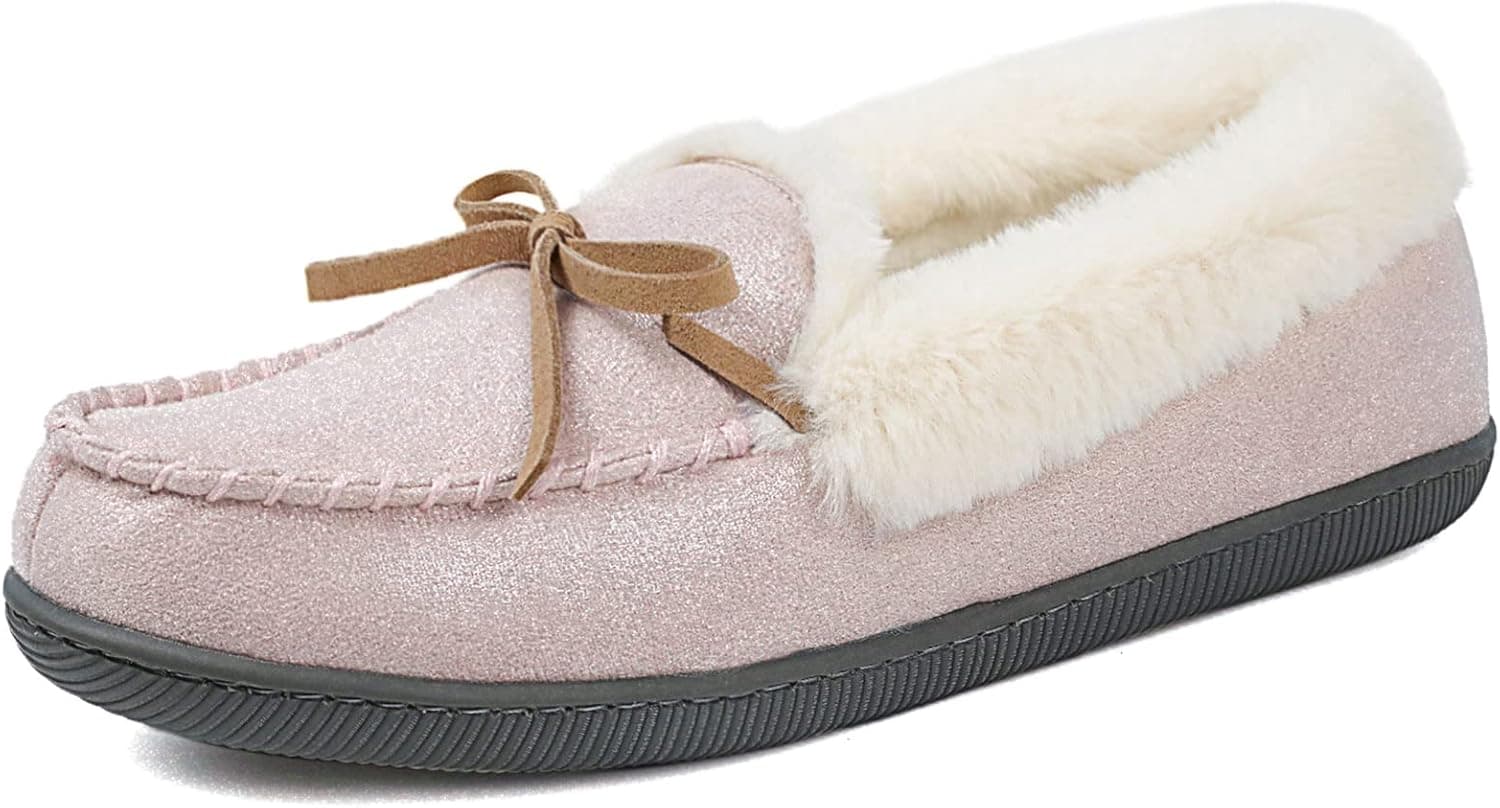 Zizor Women's Moccasin Slippers with Memory Foam, Ladies Warm House Shoes With Fleece Lining, Cozy Indoor Outdoor Closed Back Slip On Loafers
