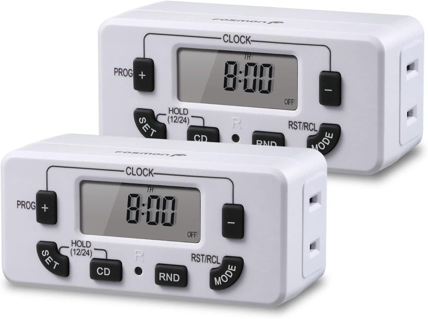 Fosmon 7 Day Programmable Digital Timer for Electrical Outlets, Indoor Plug-in Light Timer Switch, Grow Light Timer 125V 15A Electric Wall Timer for Appliance, Lamp, Aquarium, Reptile Lights - 2 Pack