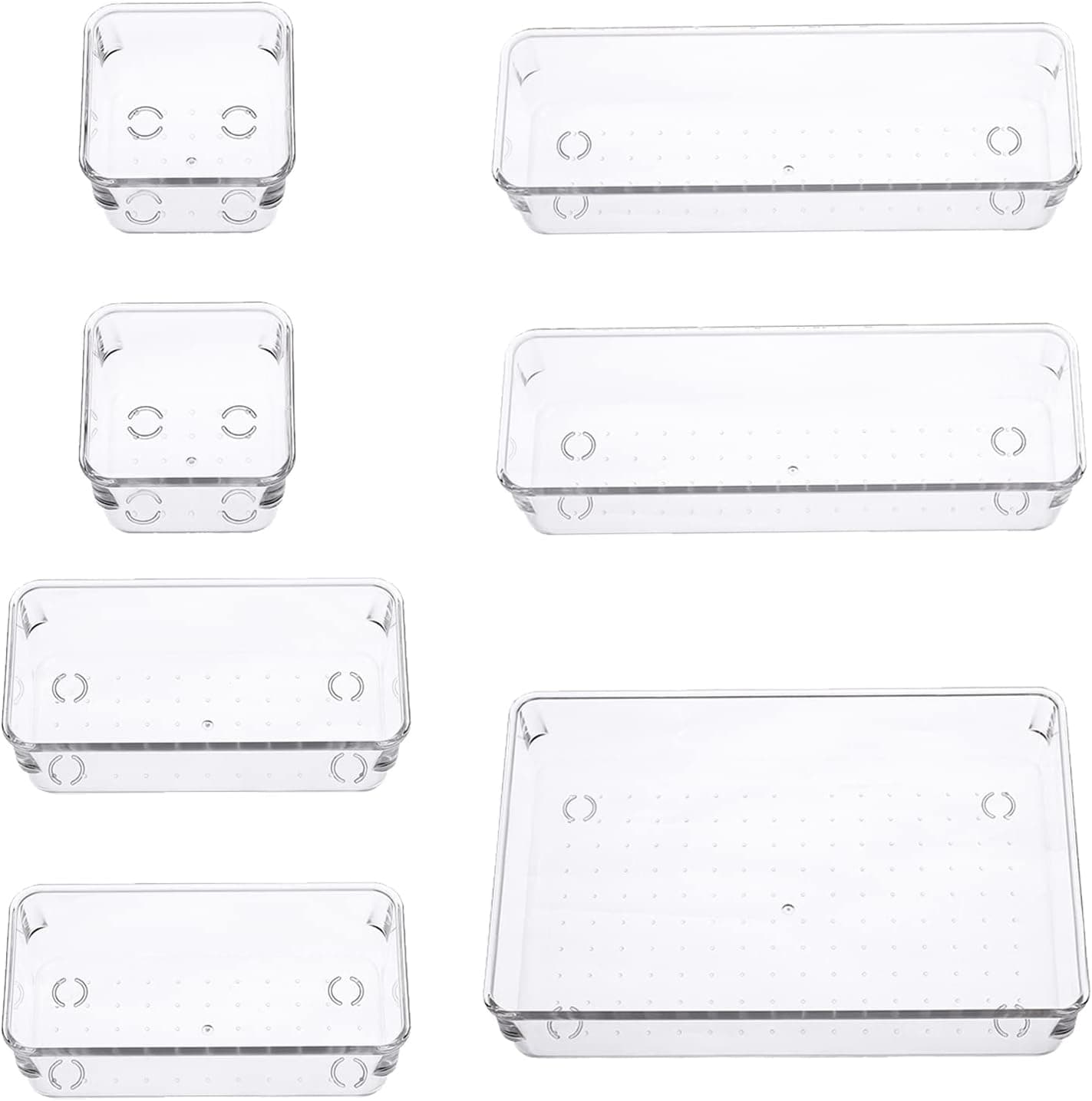 Cq acrylic 7 PCS Clear Drawer Organizers Set,4-Size Desk Drawer Dividers Organizer Trays Storage Tray for Makeup,Jewelries,Utensils in Bedroom Dresser,Office and Kitchen