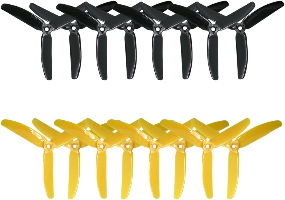 RAYCorp 5040 3-Blades 5x4x3 Propellers. 16 Pieces (8CW, 8CCW) Black & Yellow 5-inch Tri Blades Quadcopter & Multirotor Props + Battery Strap
