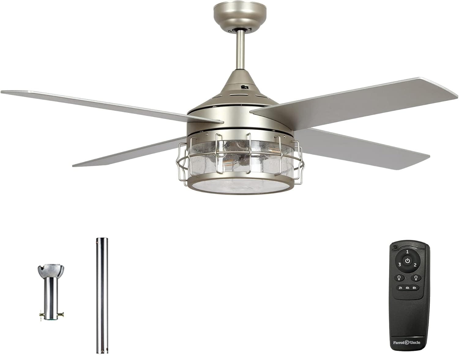 Parrot Uncle Ceiling Fans with Lights and Remote Control 52 Inch Modern Ceiling Fan for Bedroom Outdoor Ceiling Fans for Covered Patios with Light, Brushed Nickel