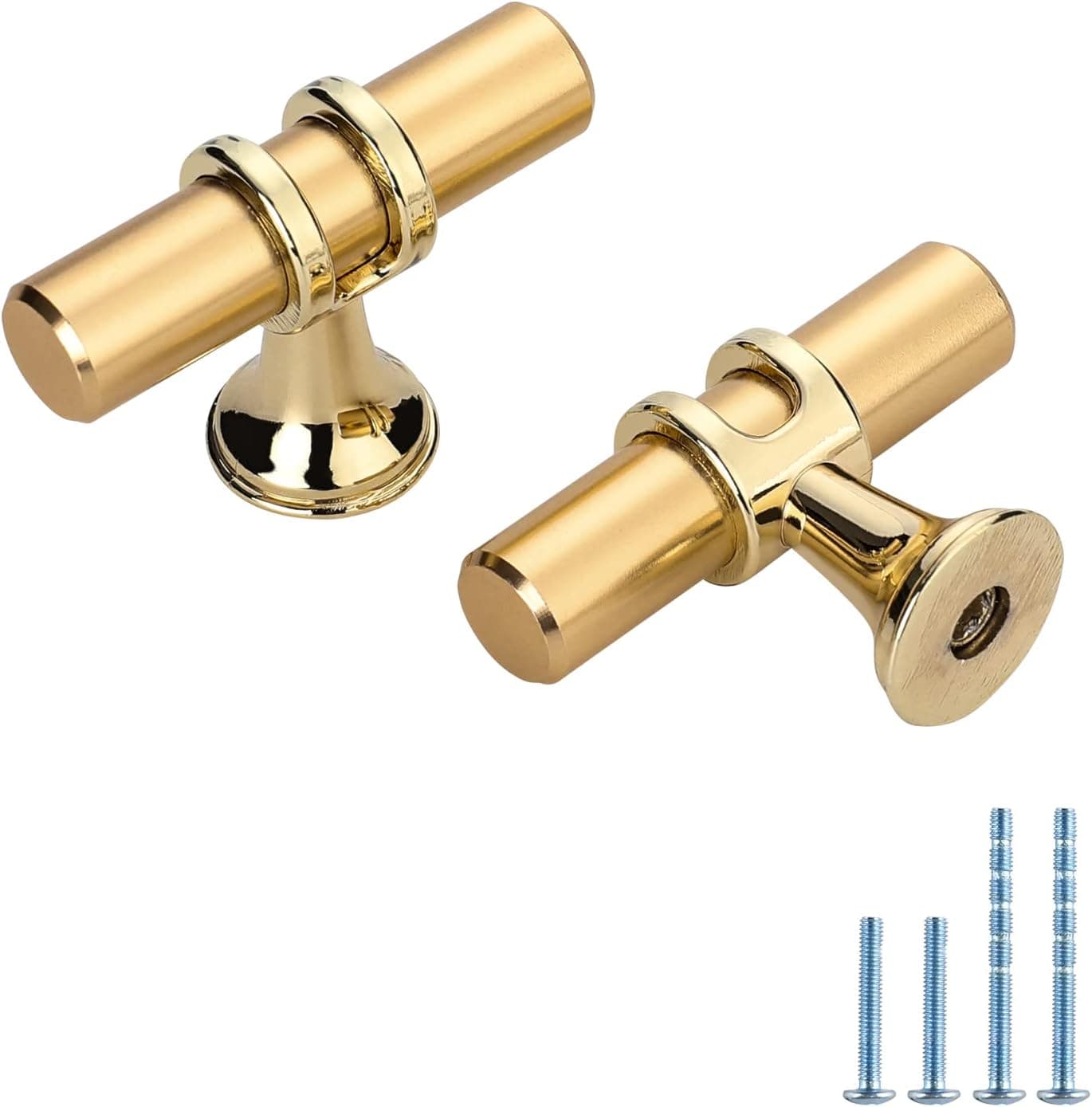 homdiy 10Pack Brushed Brass Cabinet Knobs Gold Dresser Knobs - Single Hole T Knobs, Cabinet Hrdawre Knobs Zinc Alloy Gold Drawer Knobs for Kitchen Cabinets, Cupboard