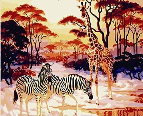 DIY Painting for Adults Kids Paint By Number Kit Digital Oil Painting Giraffe and Zebra16X20 Inches