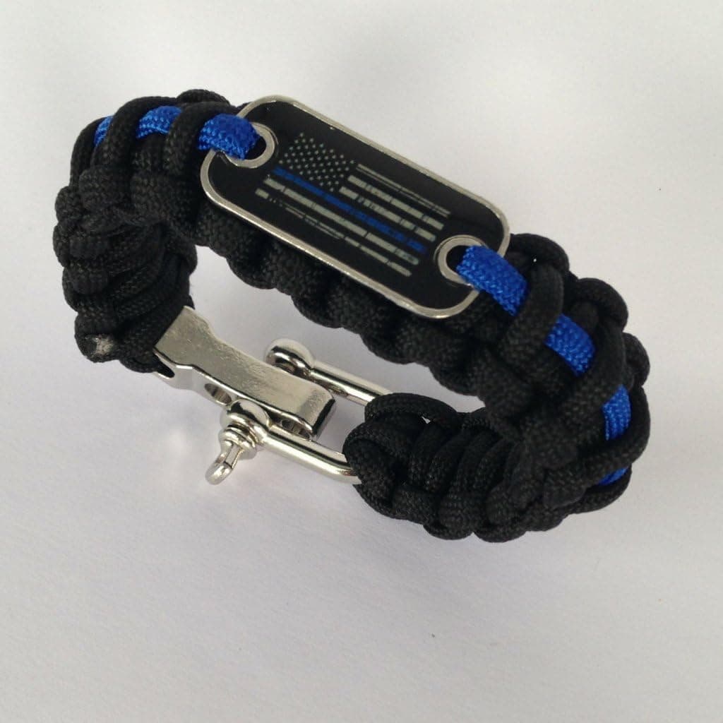 Paracord Adjustable Black w/ Blue Line American Flag w/ Blue Stripe Bracelet Wristband Police Support Blue Lives Matter Police Lives Matter