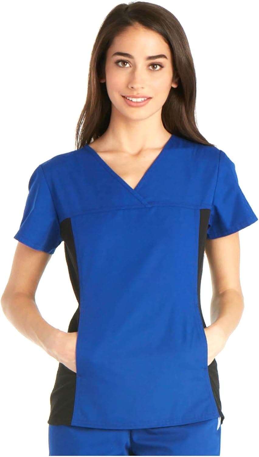 Cherokee Flexibles Women's V-Neck Solid Scrub Top Medium Galaxy Blue