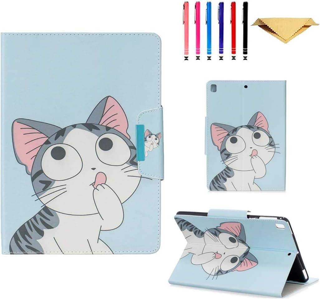 iPad 9.7 Case 2018 2017 DTangLsm Folio Case for iPad Air 2/ iPad Air 1, iPad 6th Generation/iPad 5th Generation Tablet Slim Fit PU Leather iPad Air Case Lightweight Folding Stand Wallet Cover, Cat