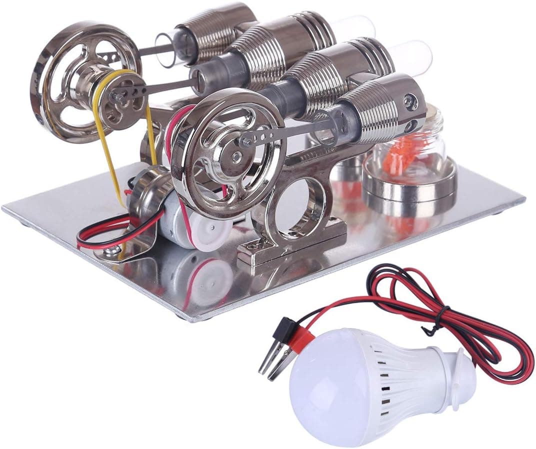 Yamix Double Cylinder Stirling Engine Motor Model Educational Toy Electricity Generator Physics Science Experiment Toy for Kids Adults