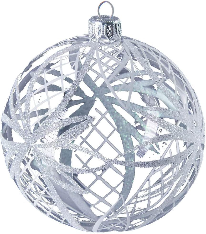 Large Glass Ball with White Ribbons Christmas Ornament