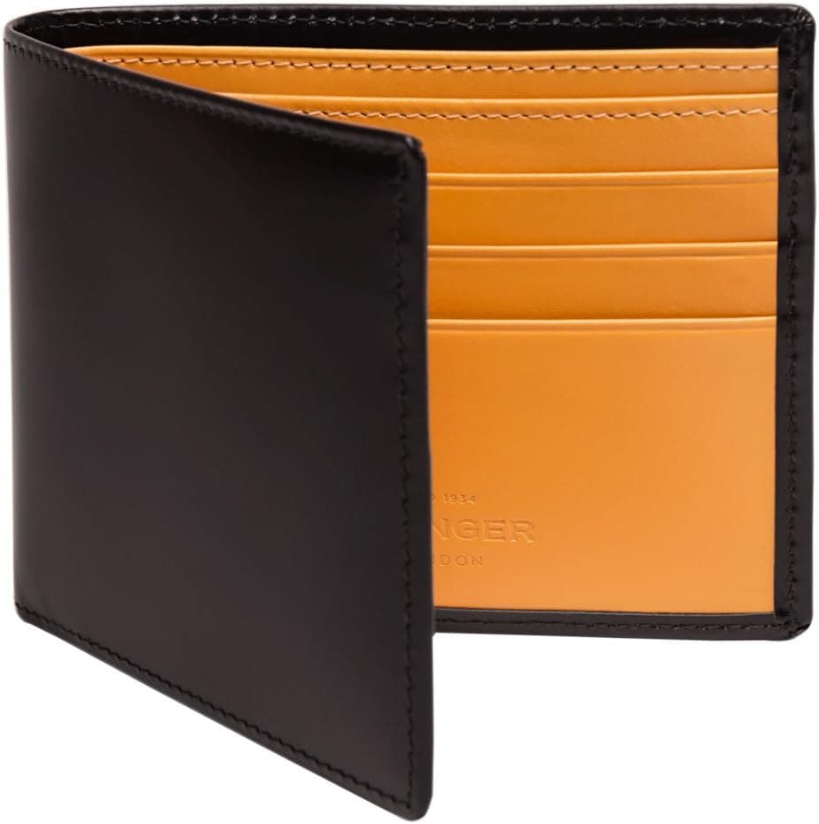 Ettinger Men's Bridle Hide Billfold Wallet with 6 Credit Card Slips - Black/Tan