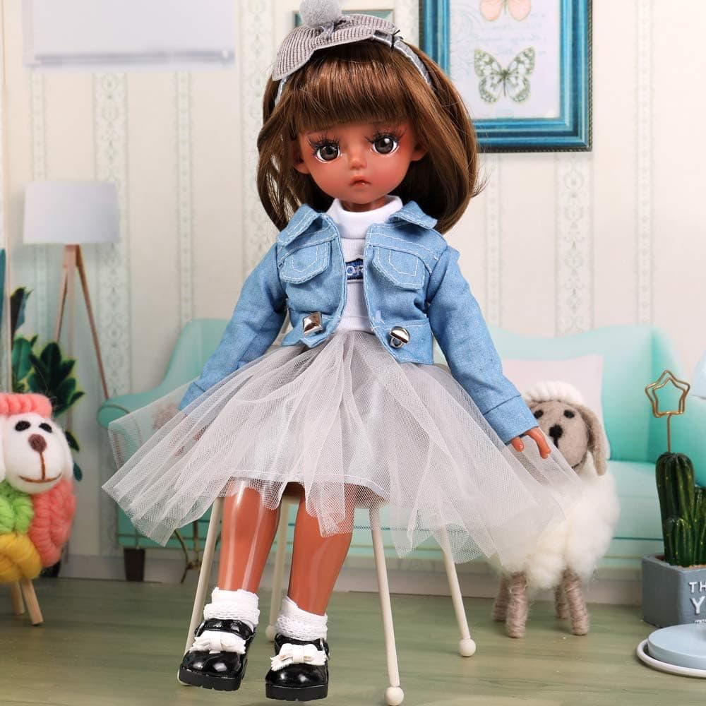 UCanaan BJD Doll, 1/6 SD Dolls 12 Inch 18 Ball Jointed Doll DIY Toys with Full Set Clothes Shoes Wig Makeup, Best Gift for Girls-Xinyi(Brown)