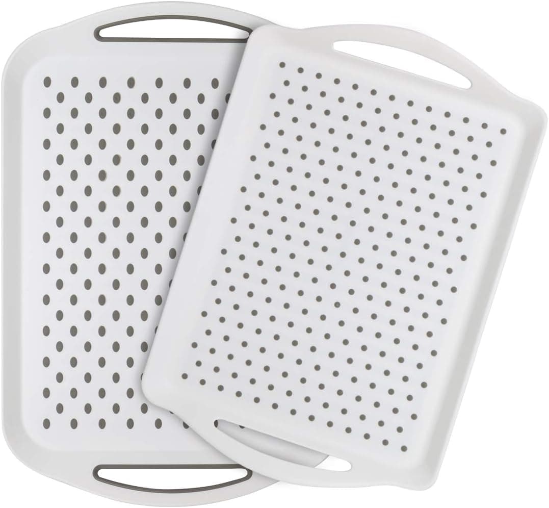 2 Pcs Anti-Slip Food Serving Tray with Handles Cafeteria Fast Food Charcuterie Tray Rectangle Kitchen Meal Breakfast Launch Dinner Eating on Bed Couch Lap Tray for Outdoor Parties Carry Trays White