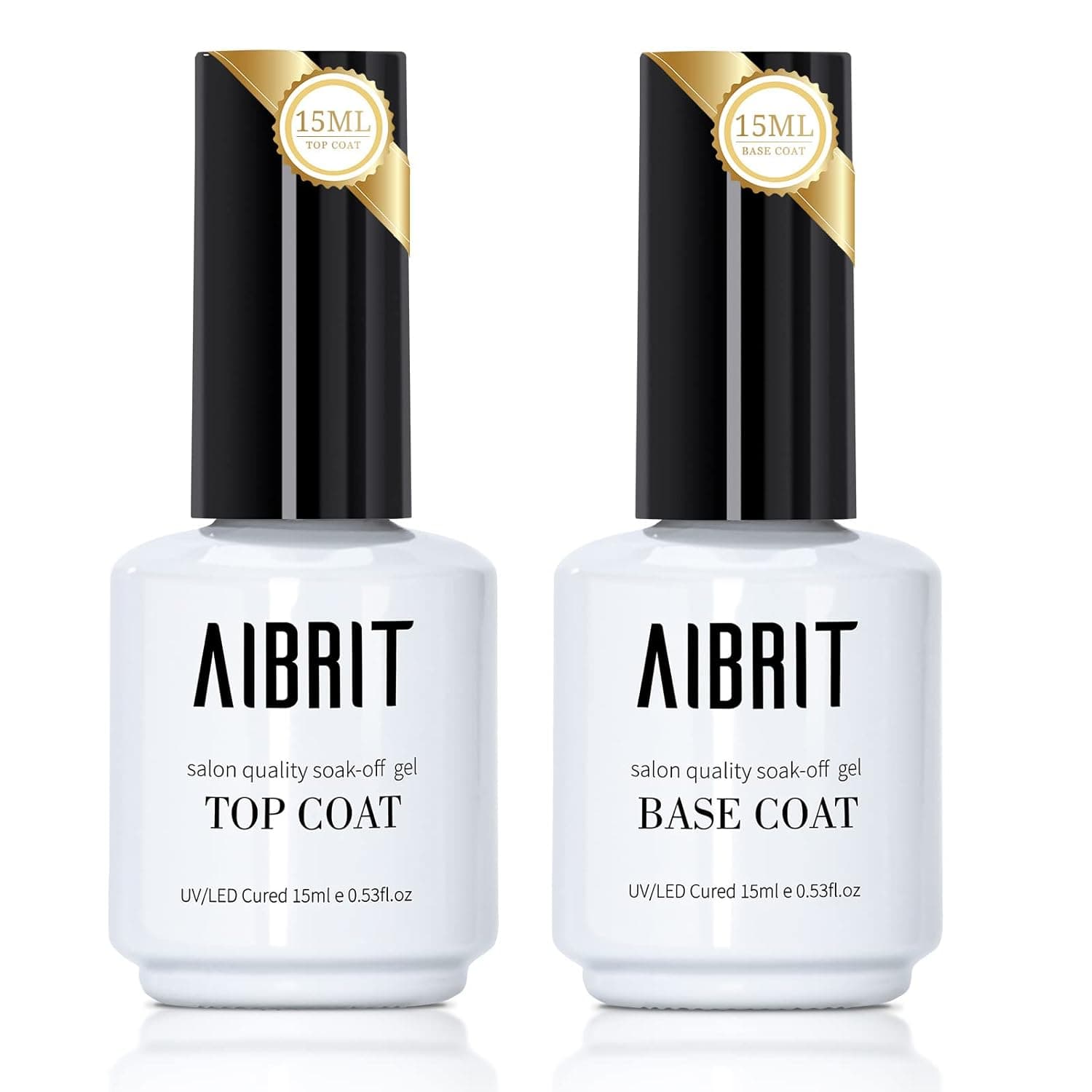 AIBRIT Gel Top Coat and Base Coat Gel Nail Polish Set with No Wipe, Fast Dry, Glossy Shine, Long Lasting Gel Base and Top Coat Soak off LED UV Light for Nails Art Home DIY and Nail Salon Pack of 2, 0.5 fl.oz / 15ml