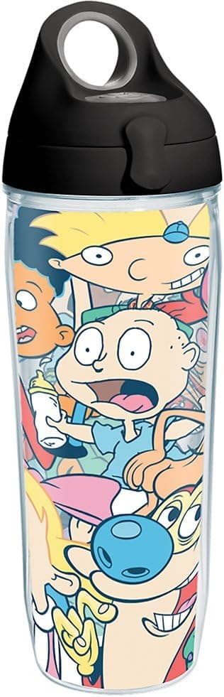 Tervis Nickelodeon - 90's Retro Tumbler with Wrap and Black with Gray Lid 24oz Water Bottle, Clear