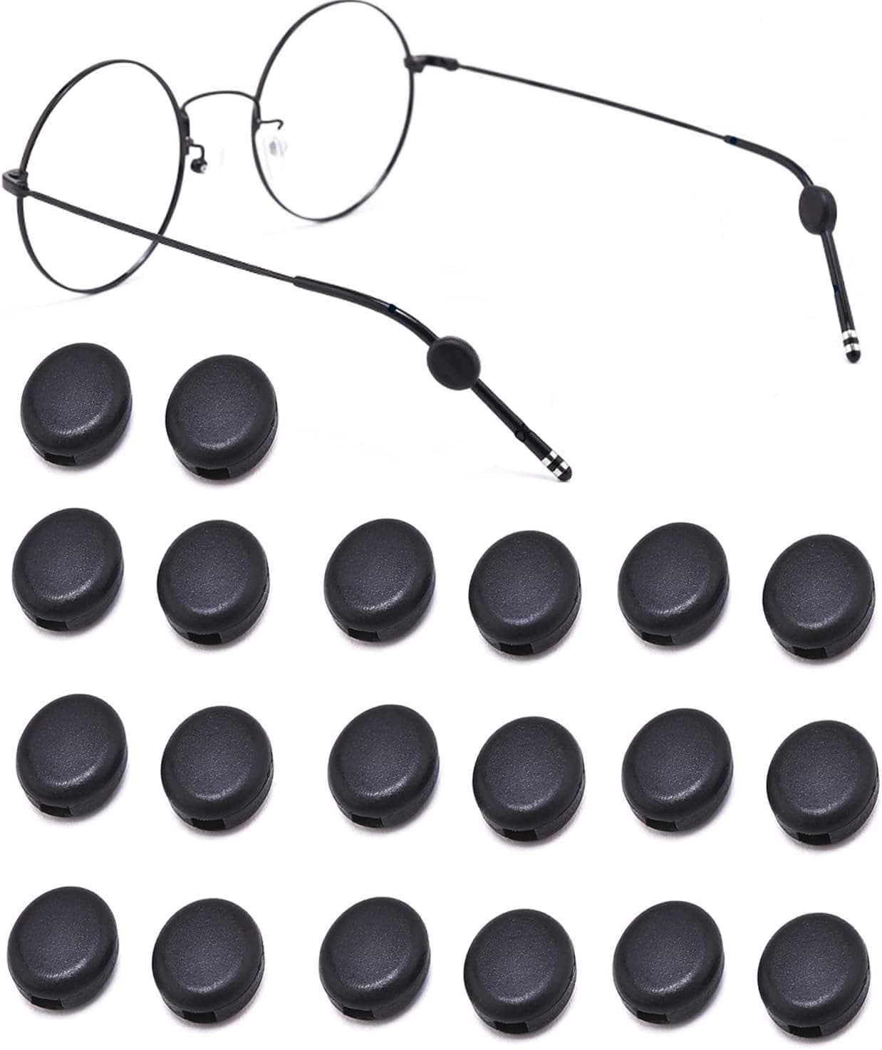 Silicone Eyeglasses Temple Grips Retainer, Mini Round Eyewear Retainer, Anti-Slip Glasses Retainers, Frame Grips for Spectacle, Sunglasses, Glasses, Eyewear, 10 Pairs,Black