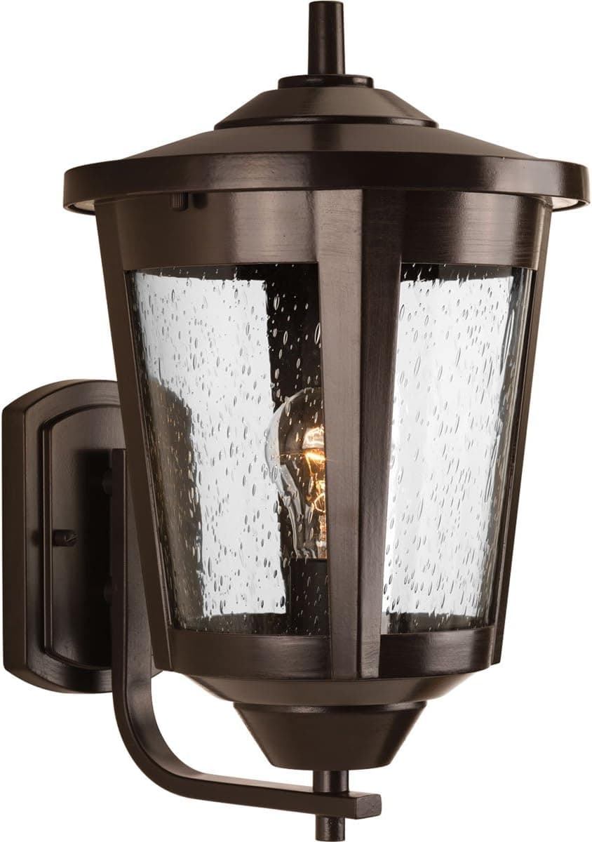 Progress Lighting East Haven Collection 1-Light Clear Seeded Glass Transitional Outdoor Large Wall Lantern Light Antique Bronze