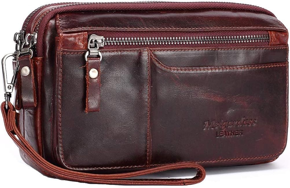 Meigardass Leather Clutch Purse Wallet for Men Handbags Business Organizer Phone Holder Wrist Bag