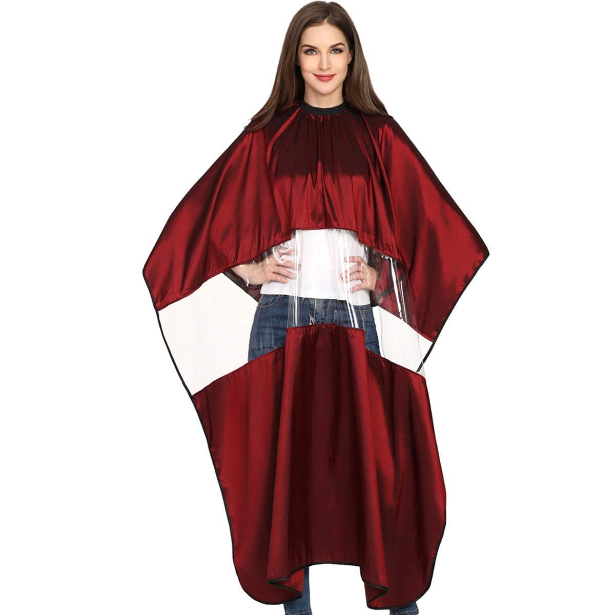 Iusmnur Barber Cape, Professional Hair Salon Cape with Adjustable Metal Clip Shampoo Hair Cutting Cape for Salon and Home - 51 x 65 inches (Wine Red)