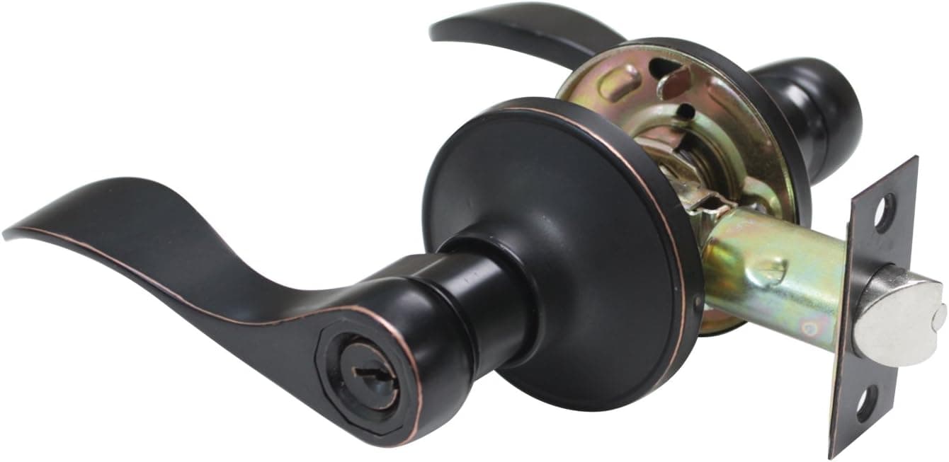 1 Pack Bed/Bath Door Lock Entrance Entry Keyed Door Lockset;Right/Left Handed Reversible;Oil Rubbed Bronze Door Levers Hardware